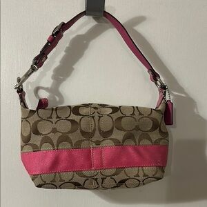 Coach Pink and Brown Shoulder Bag with Signature Logo